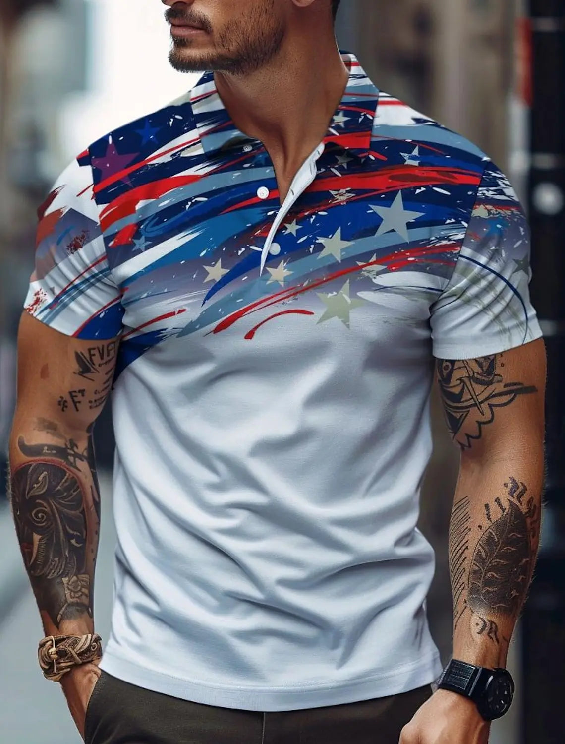 Flag American US Flag Men'S Casual 3D Print Golf Polo Polyester Short Sleeve Turndown Polo Shirts Micro-Elastic Lapel Polo Shirt