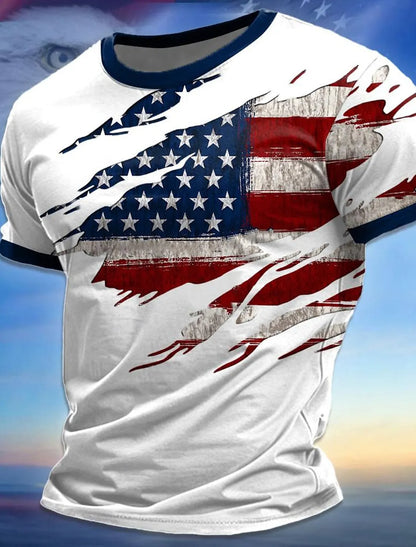 American Flag Street Style Men'S 3D Print T Shirt Tee Street American Independence Day T Shirt Crew Neck Short Sleeve Summer