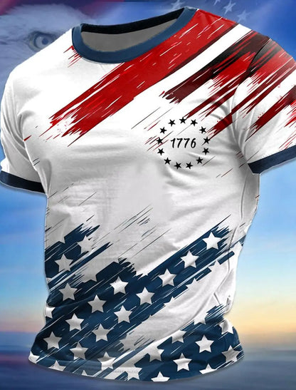 American Flag Street Style Men'S 3D Print T Shirt Tee Street American Independence Day T Shirt Crew Neck Short Sleeve Summer